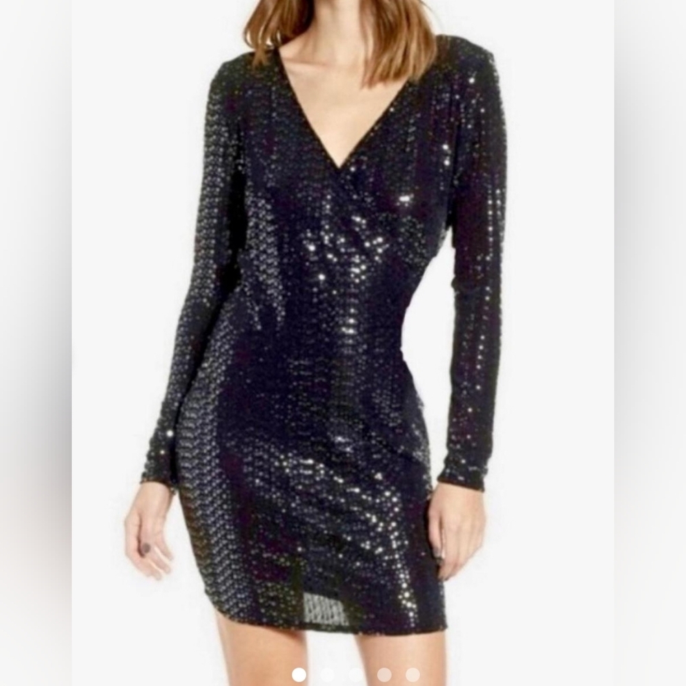 Leith Sequin Mini Cocktail Dress Size XS NYE Party Sparkly Faux Wrap Vintage